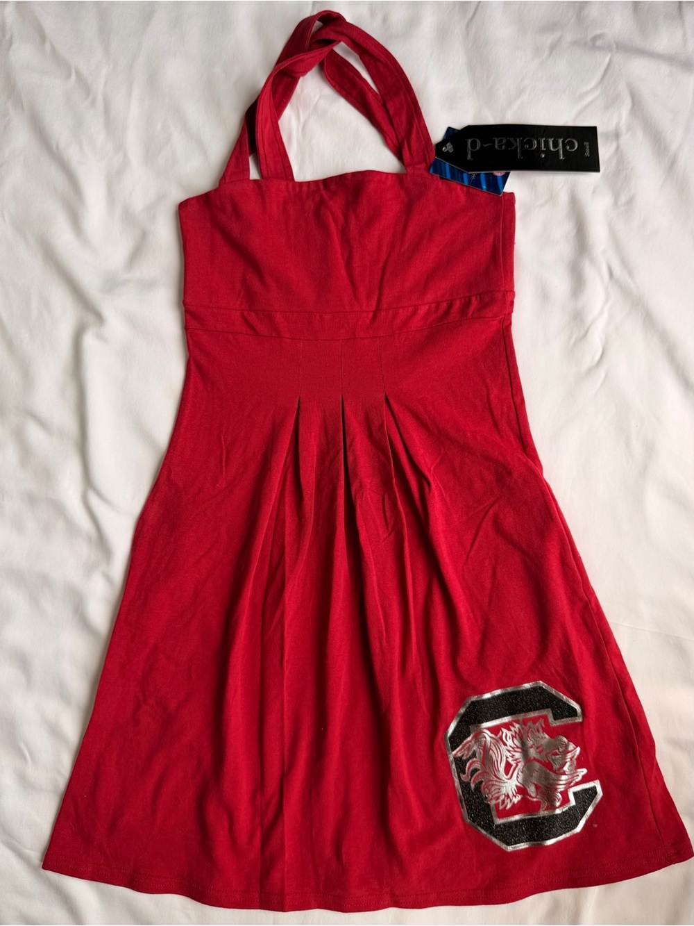 USC Garnet Red Halter Women’s Dress with Pleated Skirt